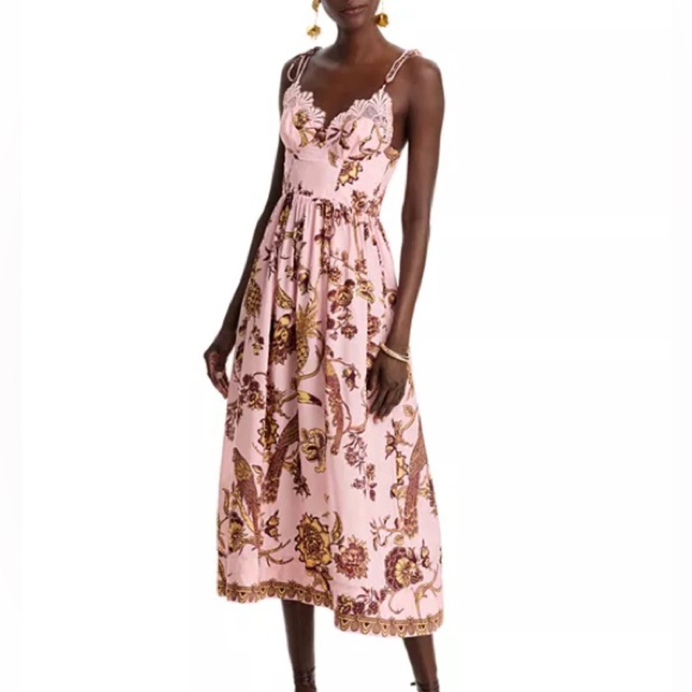 FARM Rio - Tropical Landing Pink Lace Midi Dress